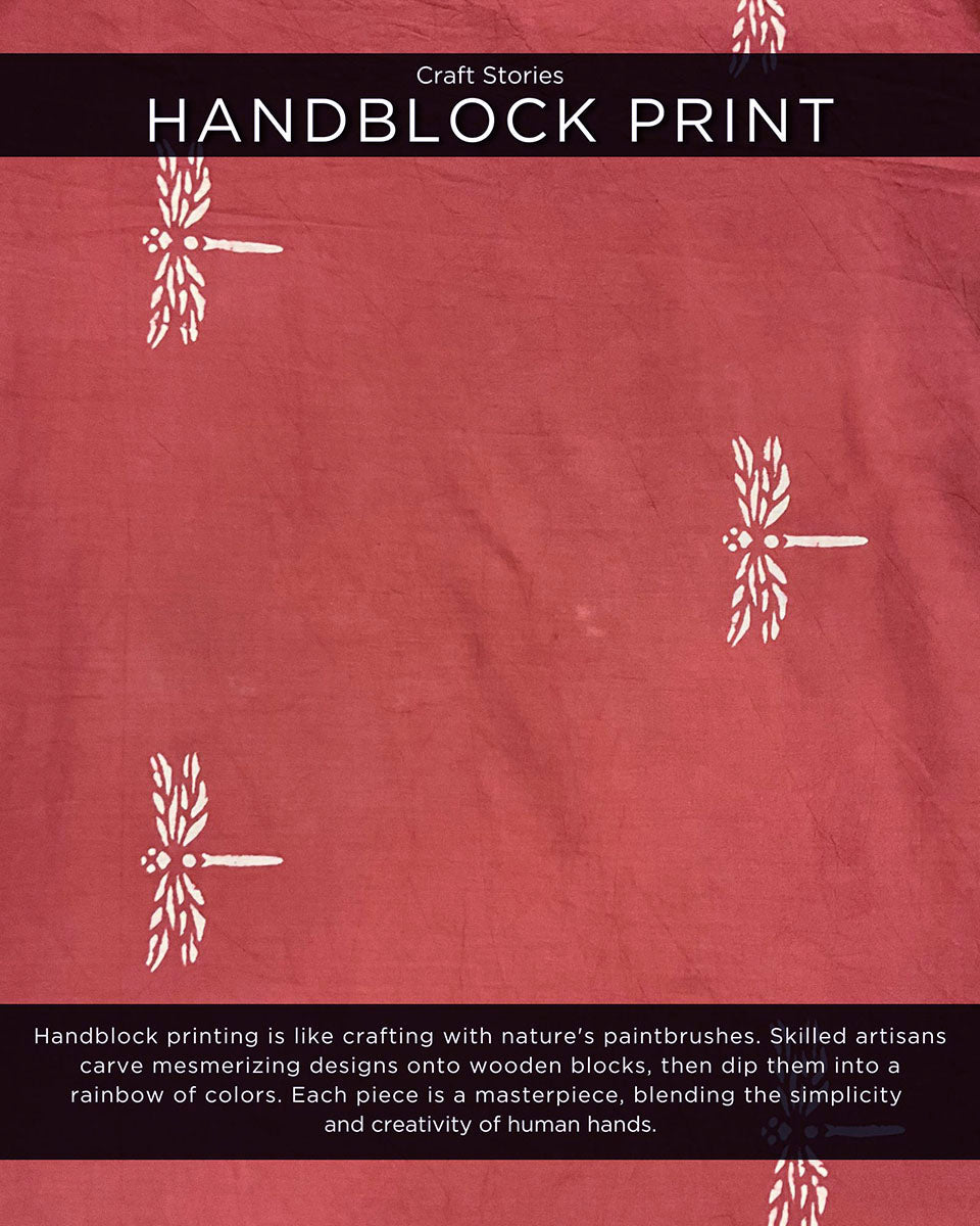 Rust Dragonfly Block Printed Cotton Dress-Mon