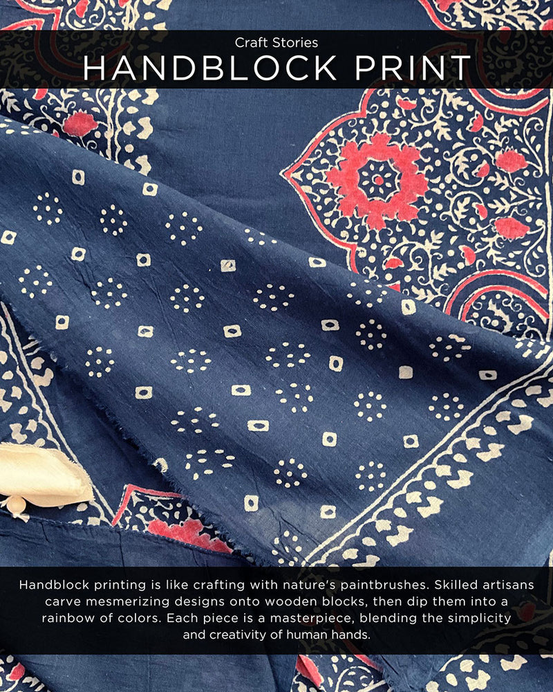 Blue Handblockprinted Cotton Saree - Fmtm