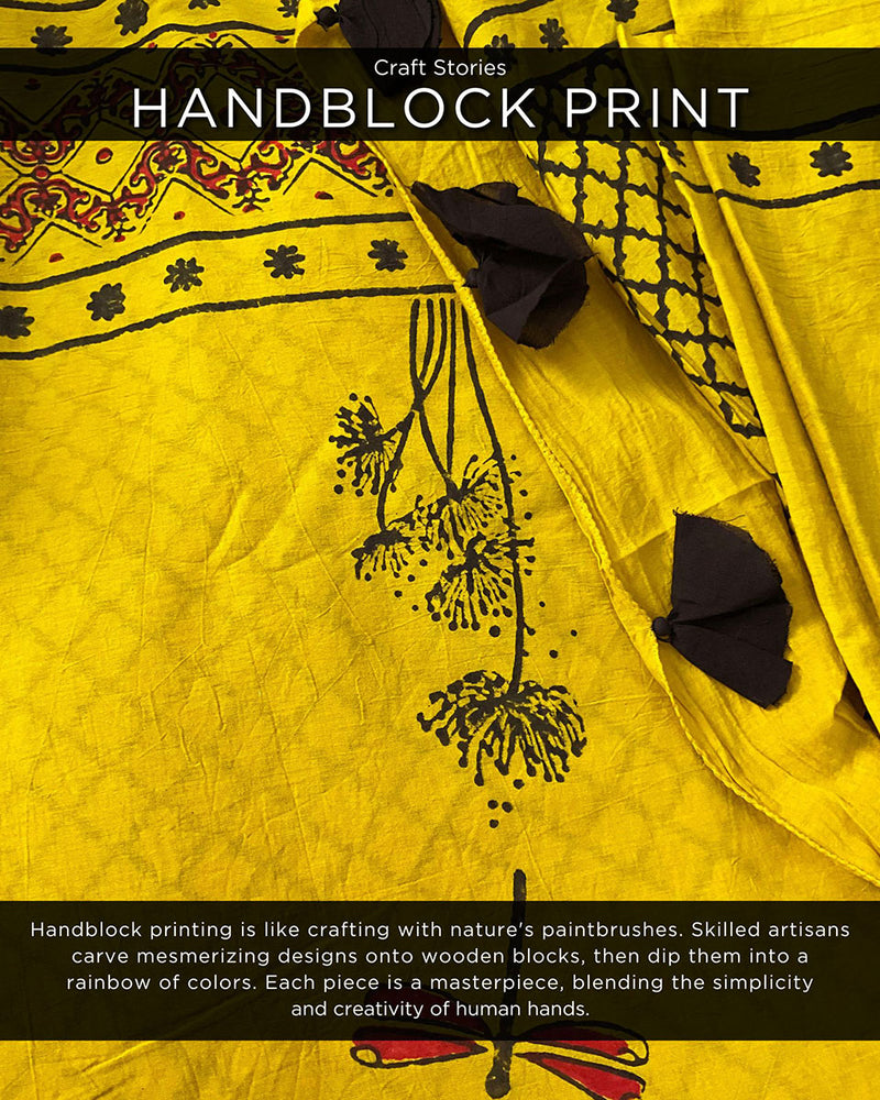 Daffodil Hand Blockprinted Cotton Saree - Fmtm