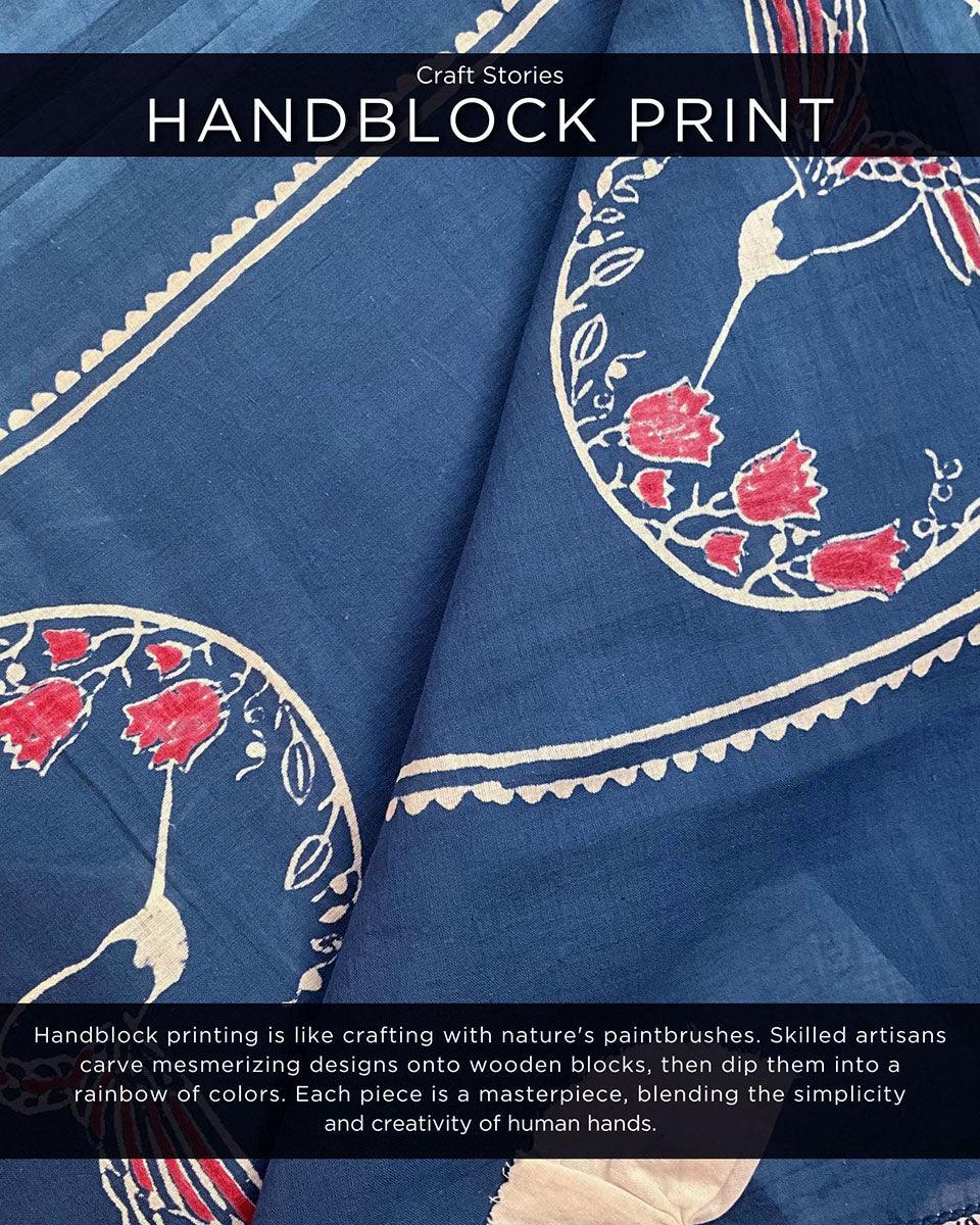 Greta Handblockprinted Cotton Saree- Butterfly Girls