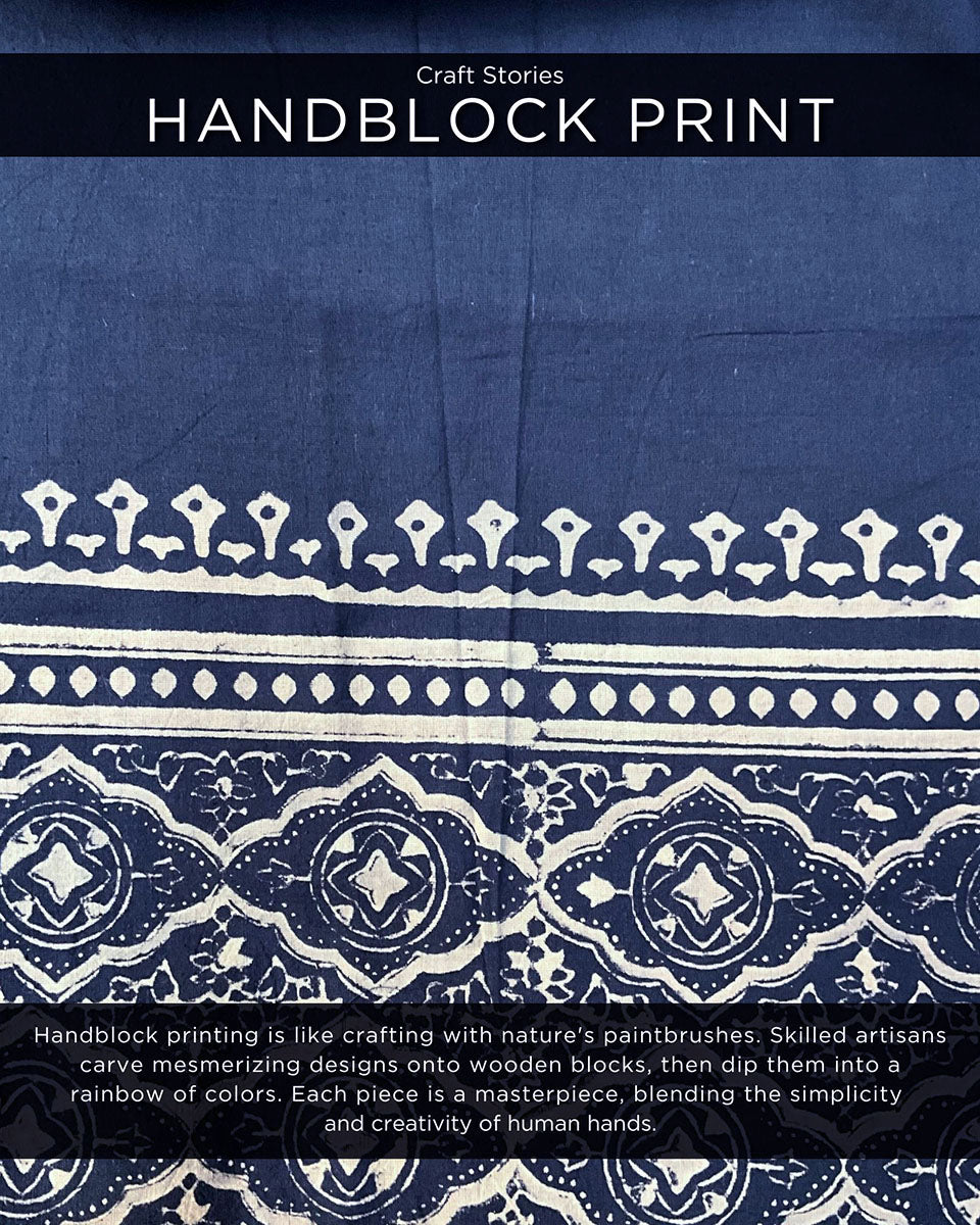 Blue Border Blockprinted Cotton Dress