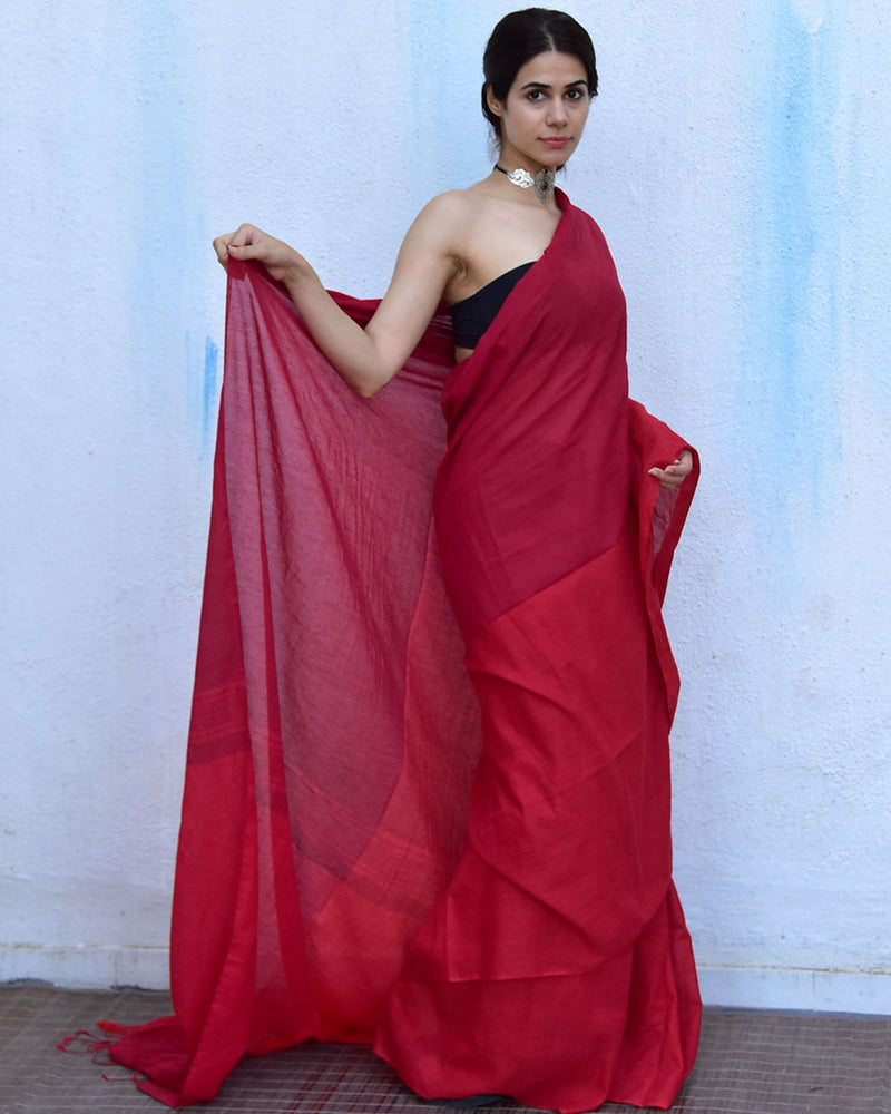 red cotton saree
