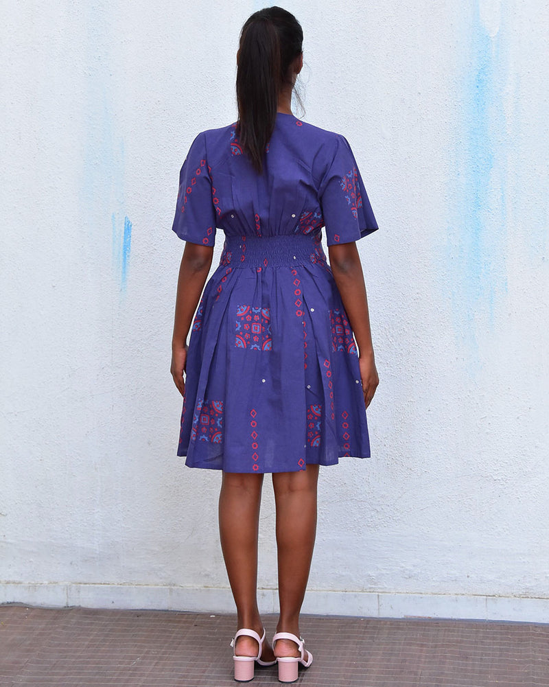 Blushing Blooms Purple Handblockprinted Cotton Dress - Hmbd
