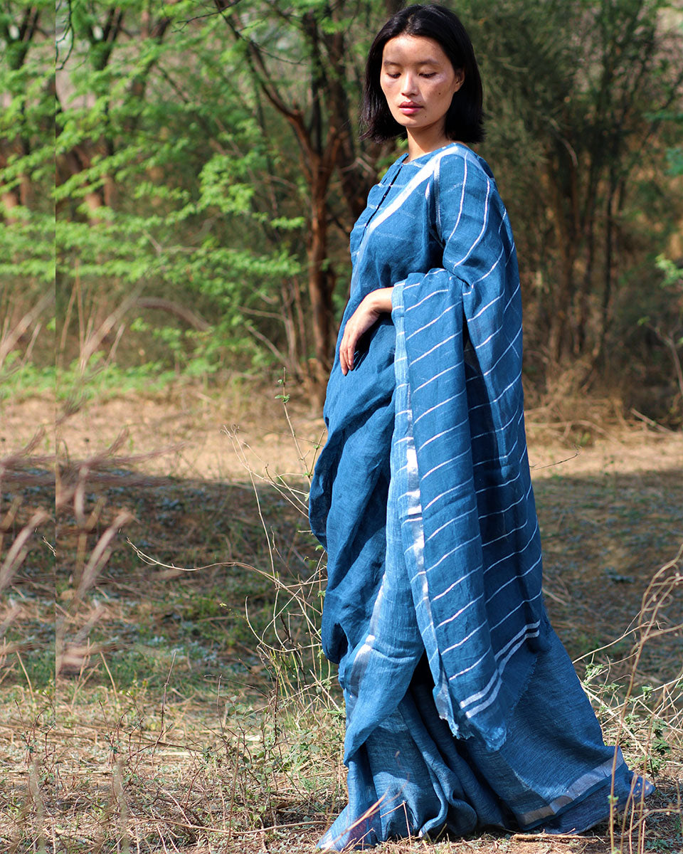 Ambar Handwoven Linen Saree