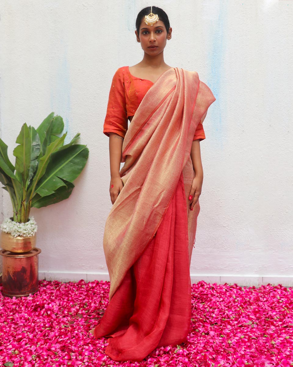 Bibha Handwoven Linen Zari Saree - Eknoor