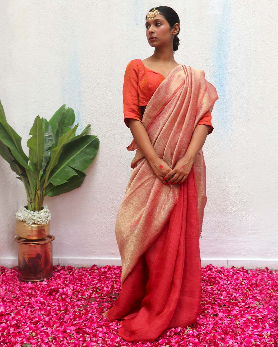 Bibha Handwoven Linen Zari Saree - Eknoor