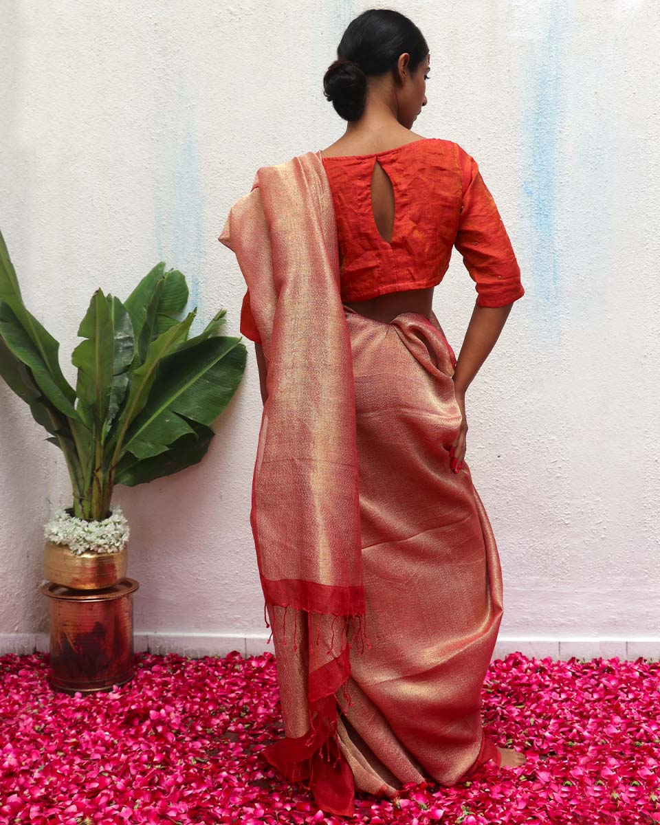 Bibha Handwoven Linen Zari Saree - Eknoor