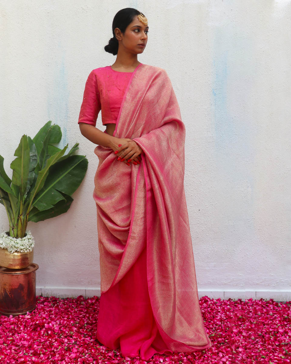 Ojaswee Handwoven Linen Zari Saree - Eknoor