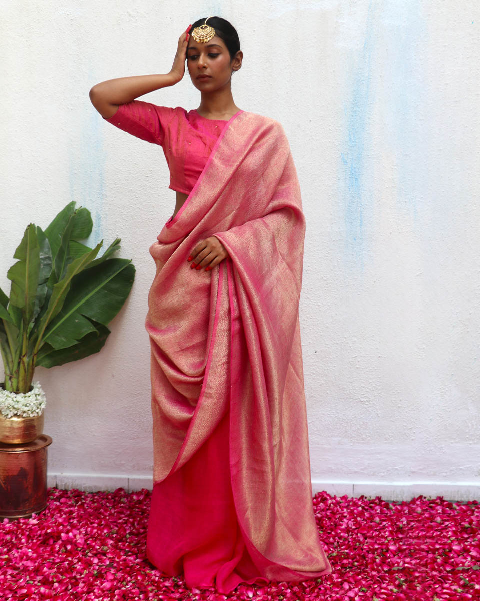 Ojaswee Handwoven Linen Zari Saree - Eknoor