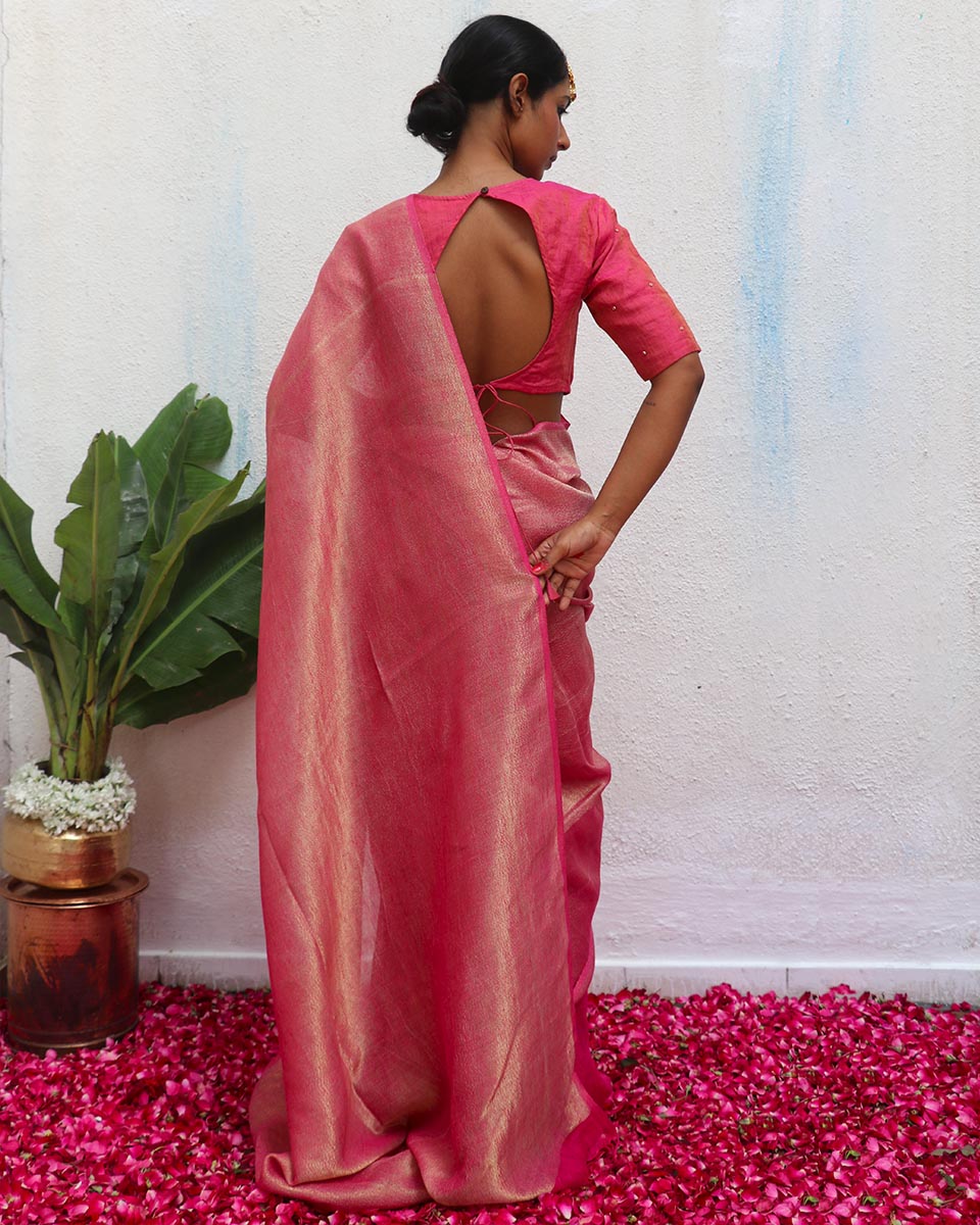 Ojaswee Handwoven Linen Zari Saree - Eknoor