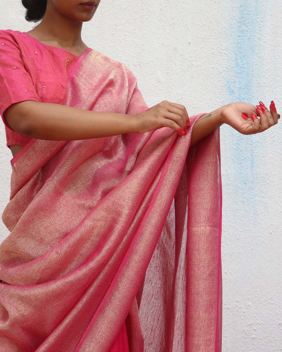 Ojaswee Handwoven Linen Zari Saree - Eknoor