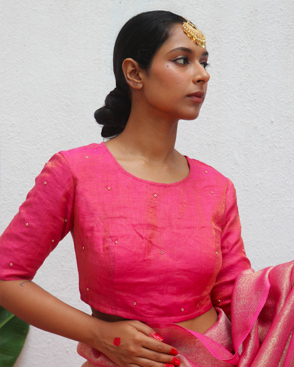 Seher Handwoven Linen Zari Blouse - Eknoor