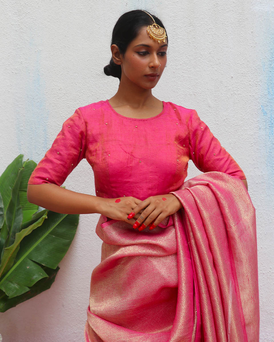 Seher Handwoven Linen Zari Blouse - Eknoor