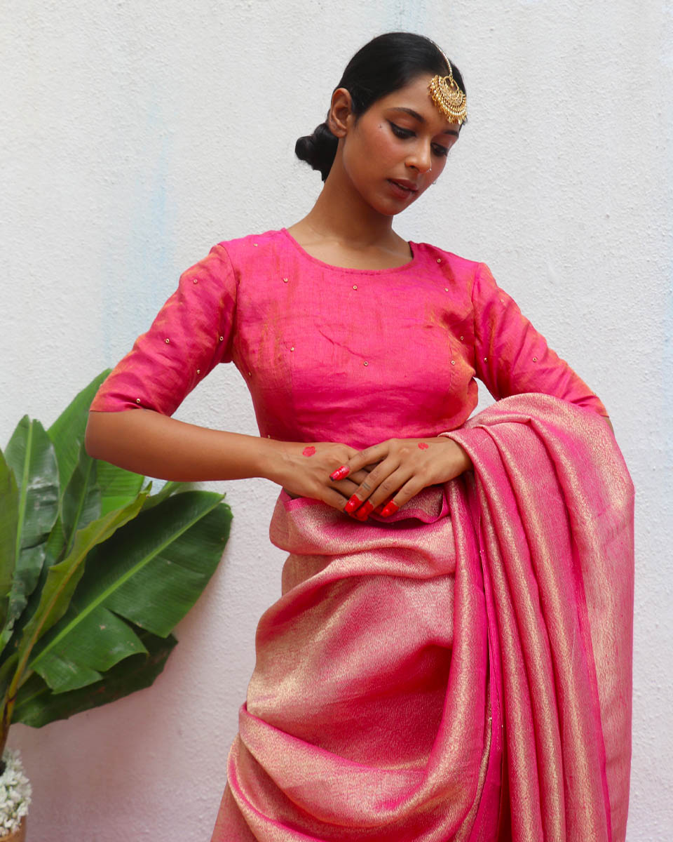 Seher Handwoven Linen Zari Blouse - Eknoor