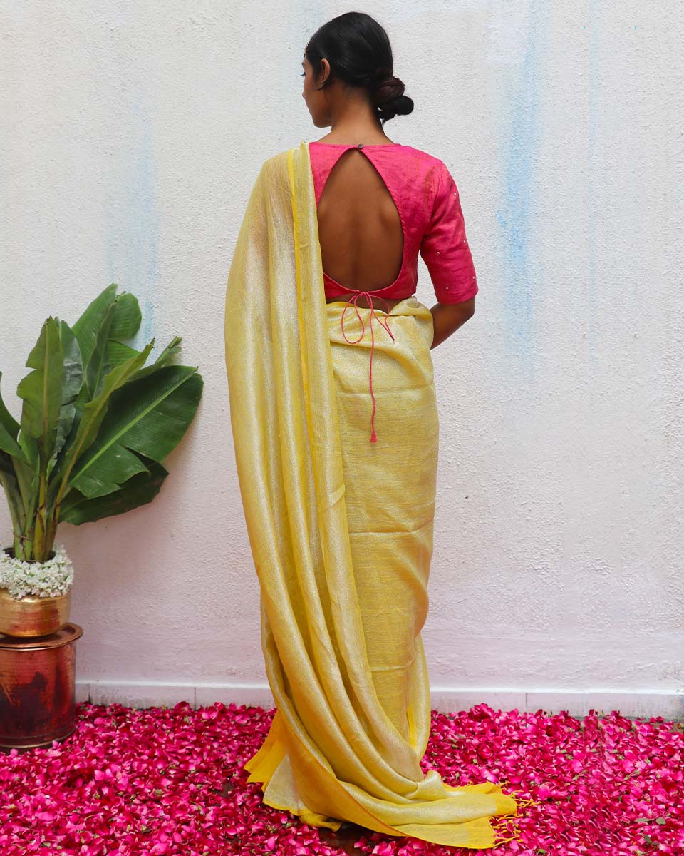 Jasnoor Handwoven Linen Zari Saree - Eknoor