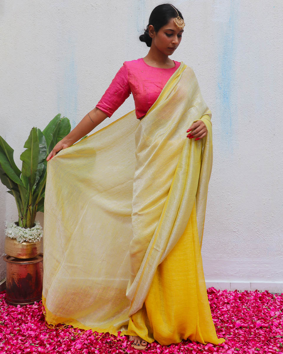 Jasnoor Handwoven Linen Zari Saree - Eknoor