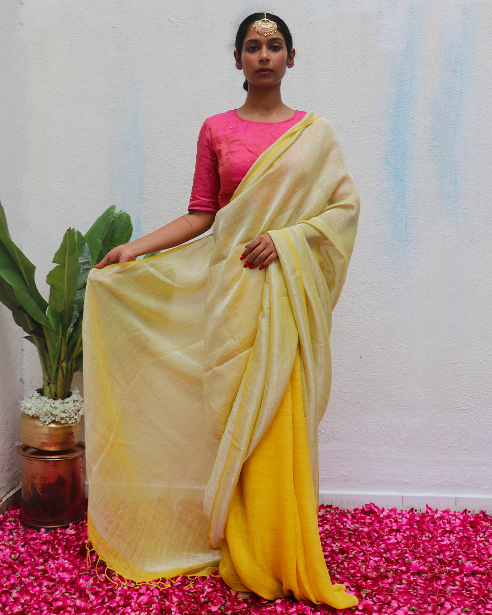 Jasnoor Handwoven Linen Zari Saree - Eknoor