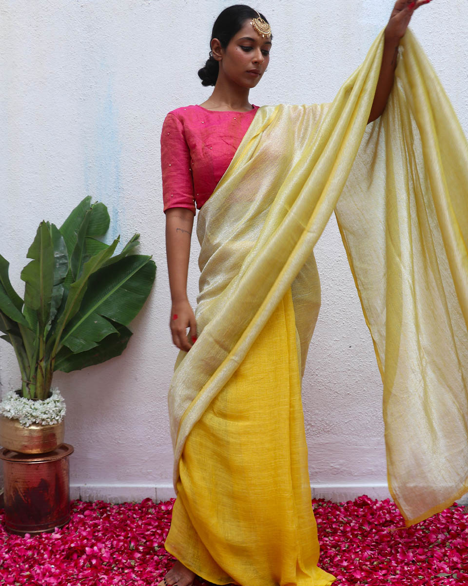 Jasnoor Handwoven Linen Zari Saree - Eknoor