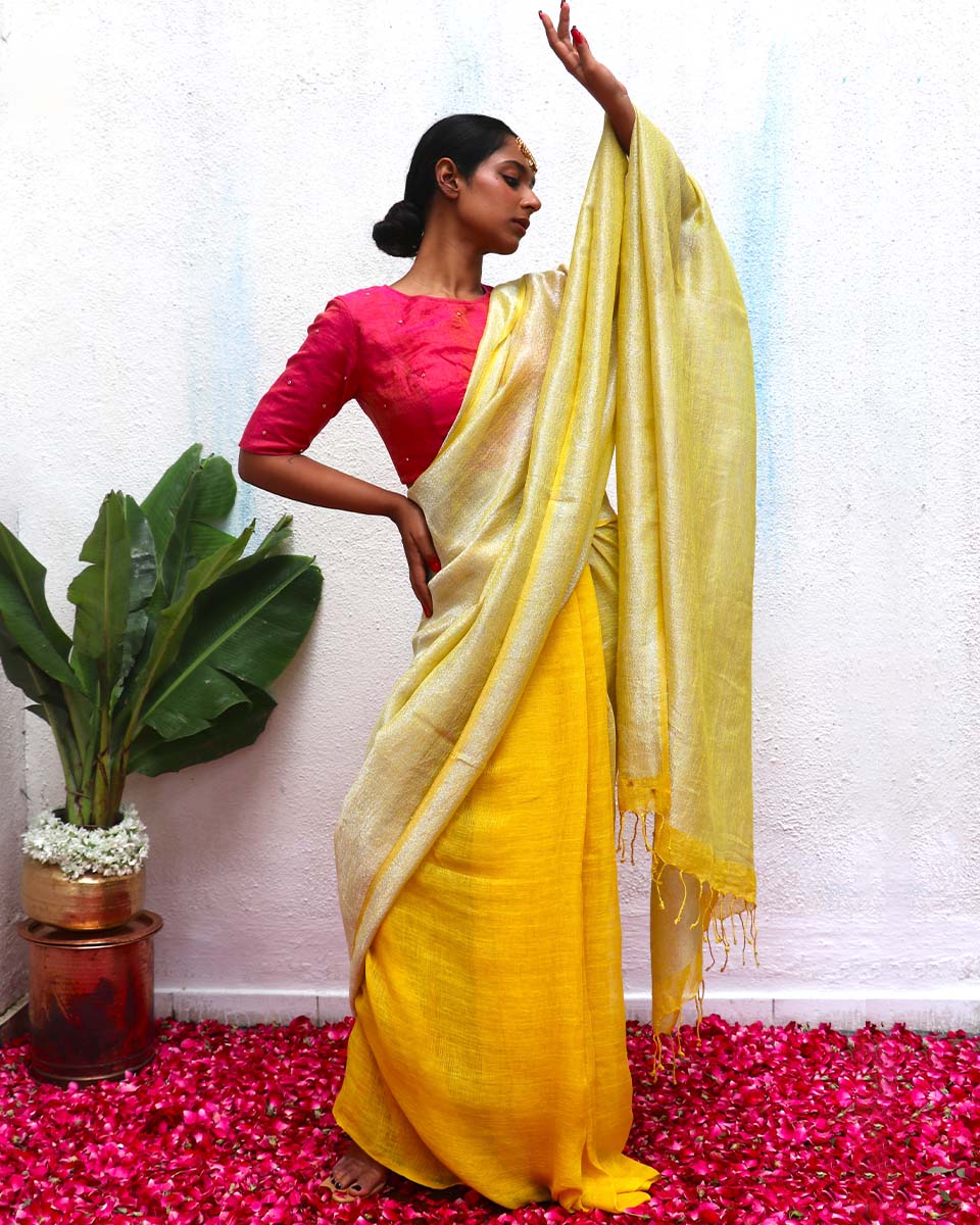 Jasnoor Handwoven Linen Zari Saree - Eknoor