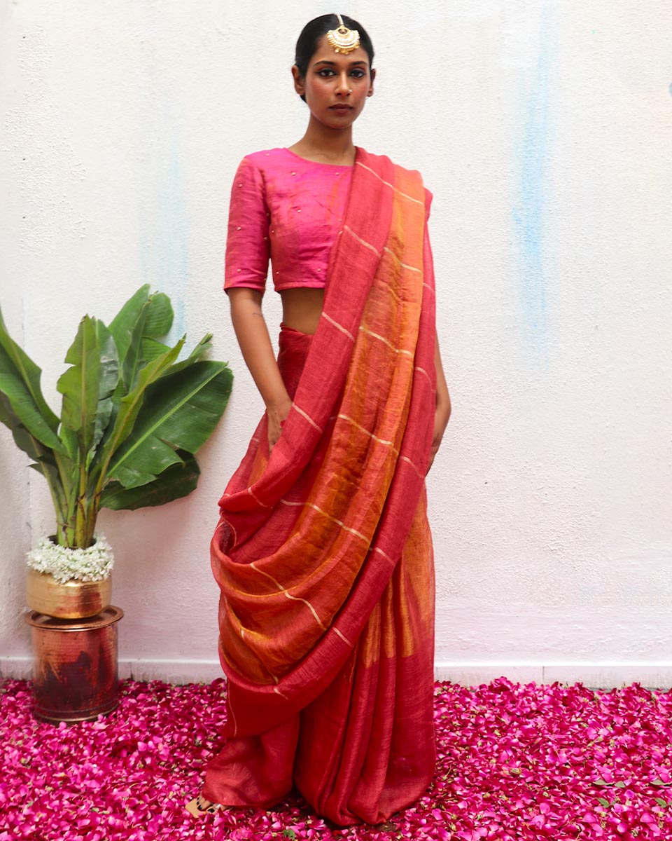 Jyotsna Handwoven Linen Zari Saree - Eknoor