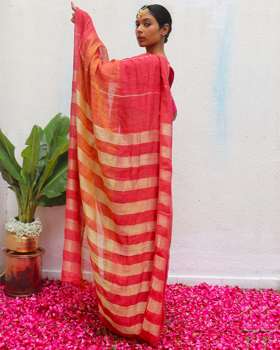 Jyotsna Handwoven Linen Zari Saree - Eknoor