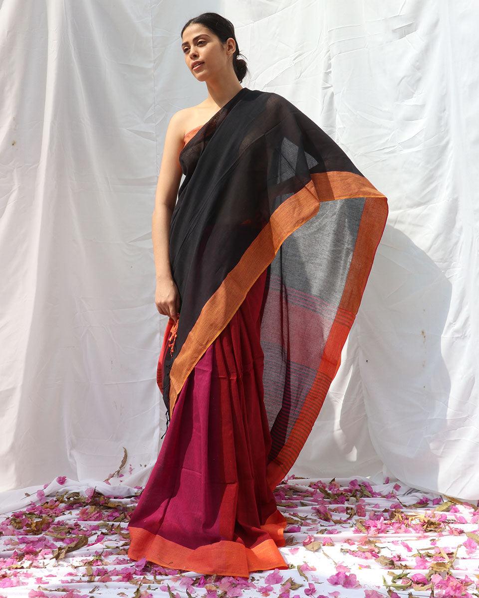 Belladonna Handwoven Cotton Saree - LIDD