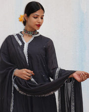 Mulmul Supima Cotton Shiloh Black Dupatta main image 1