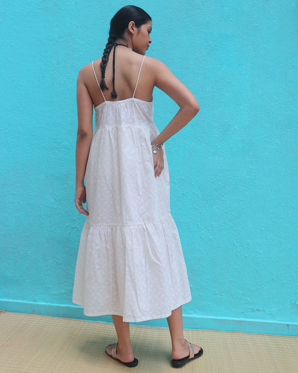 Abha Cotton Dress - Safed