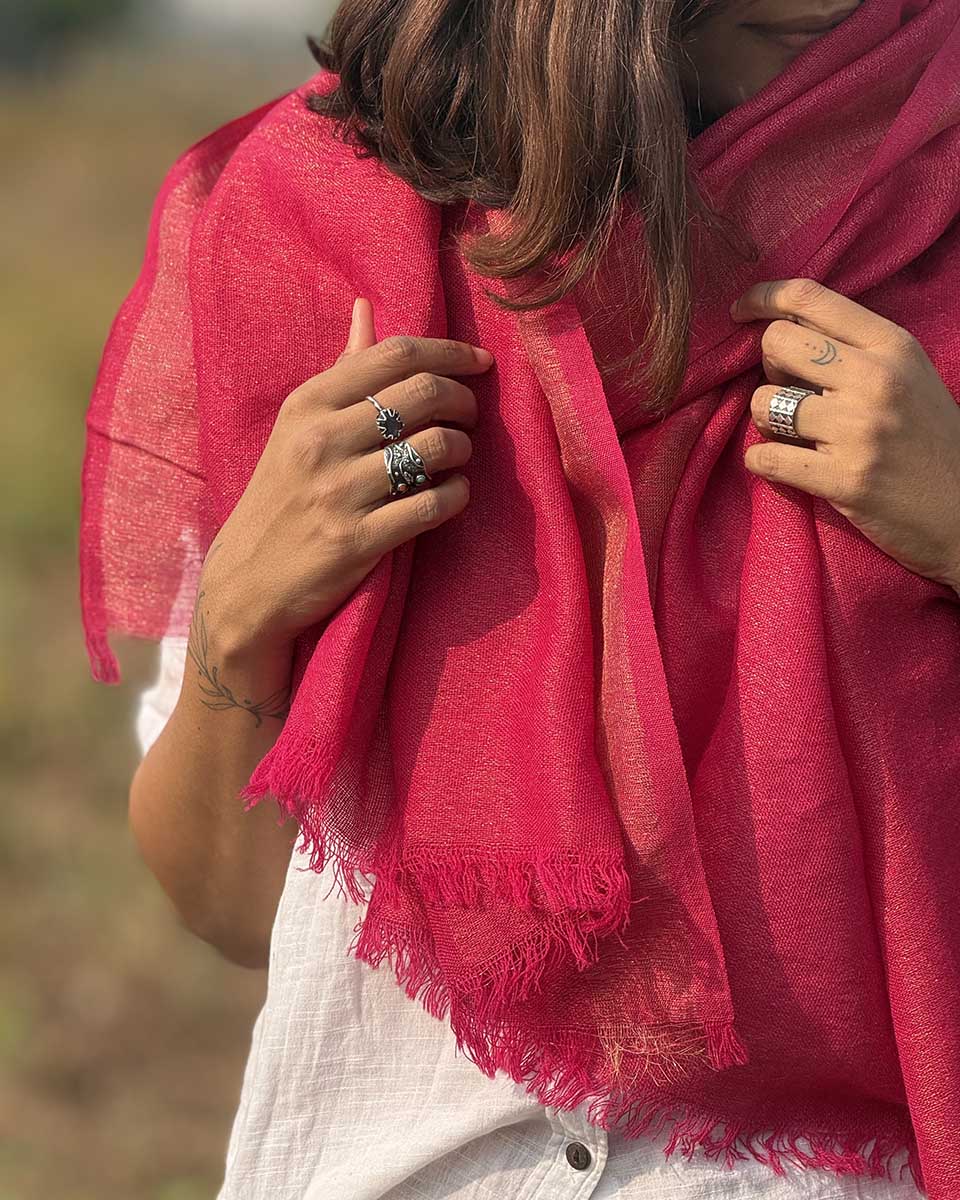 Rosy Blush Pure Wool Zari Shawl