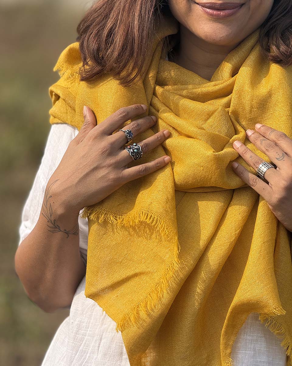 Honeyed Hearth Pure Wool Zari Shawl