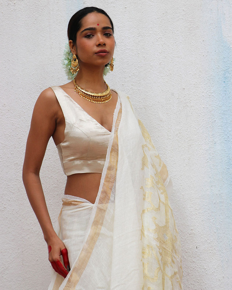 Linen zari saree | Linen saree | Linen saree online | Chidiyaa
