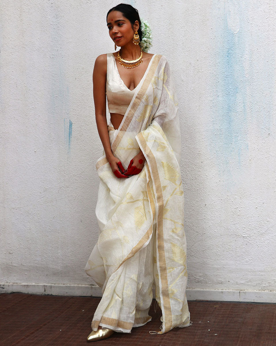 Albina Jamdani Handwoven Linen Saree