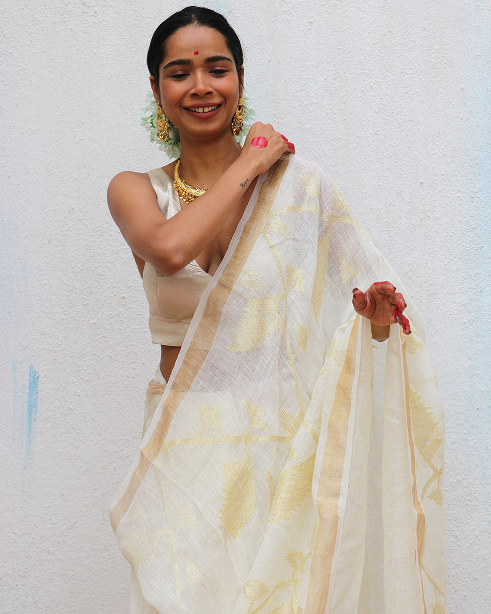 Albina Jamdani Handwoven Linen Saree