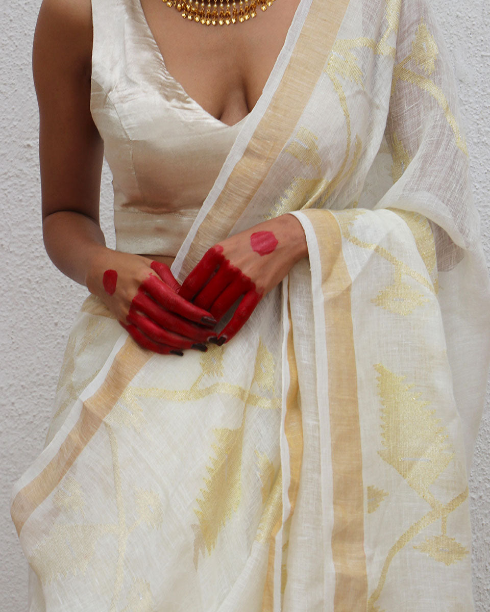 Albina Jamdani Handwoven Linen Saree