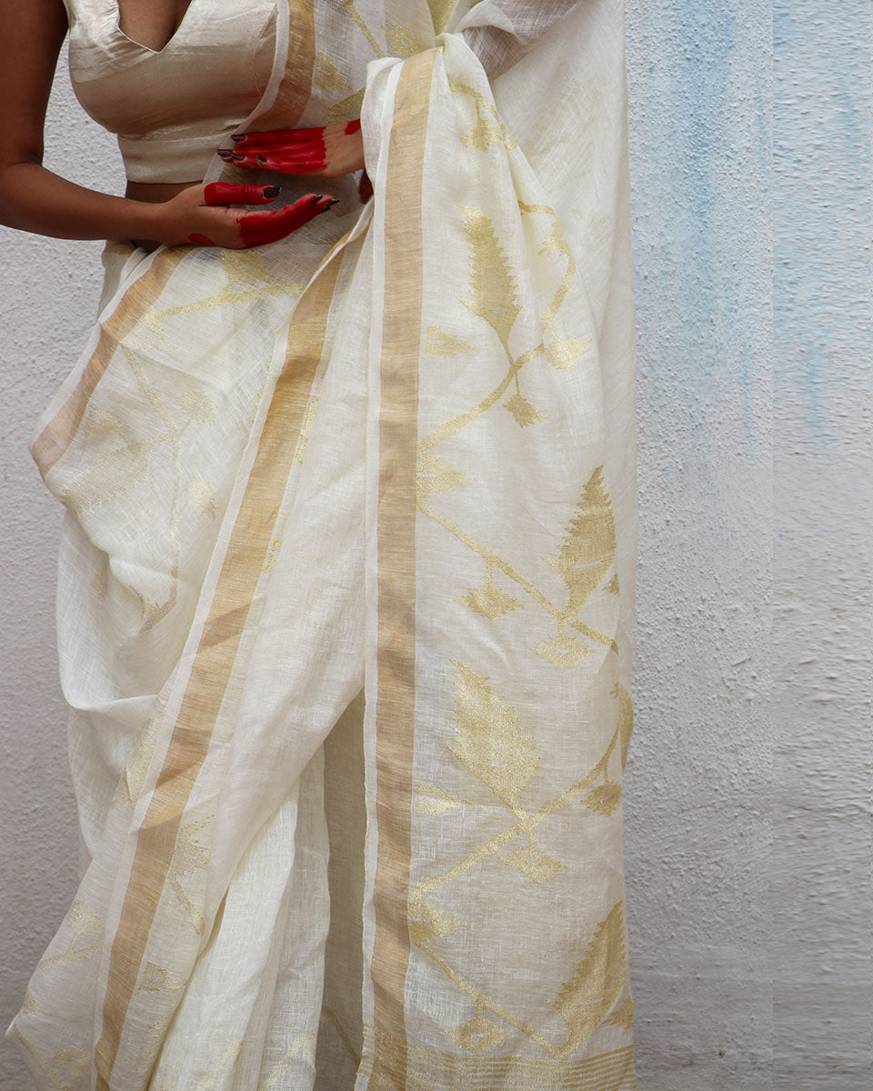 Albina Jamdani Handwoven Linen Saree