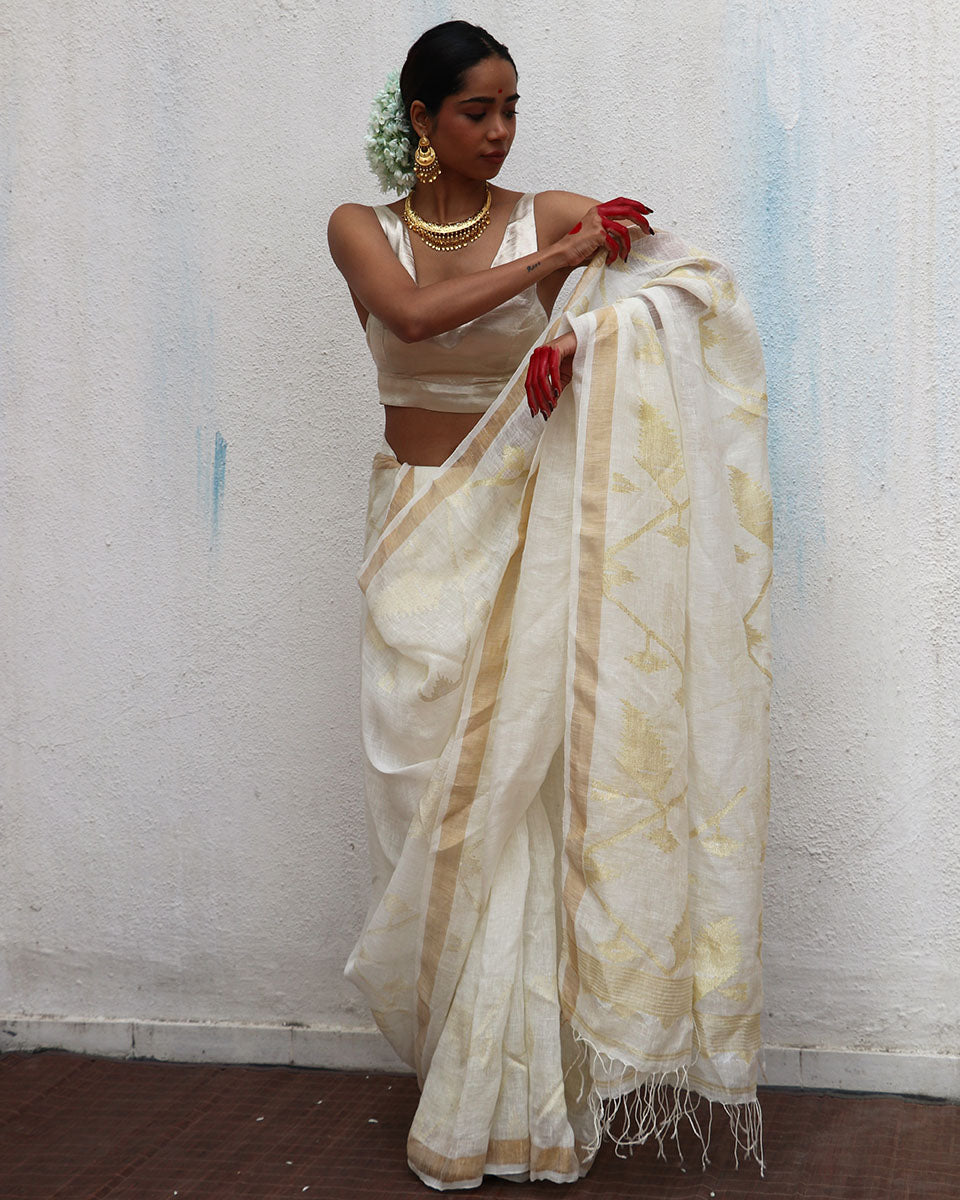 Albina Jamdani Handwoven Linen Saree