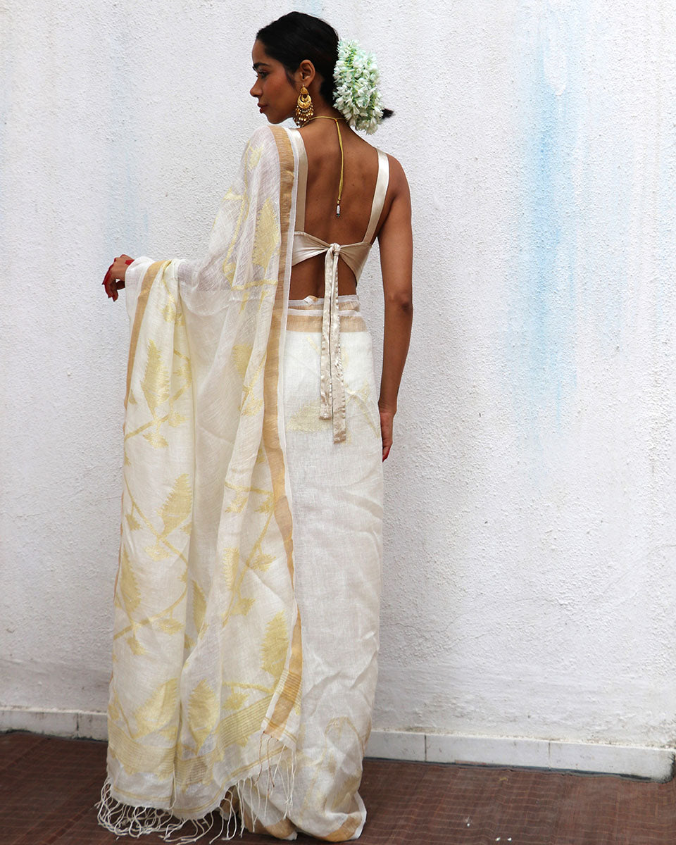 Albina Jamdani Handwoven Linen Saree