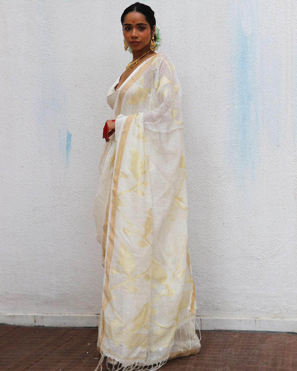 Albina Jamdani Handwoven Linen Saree