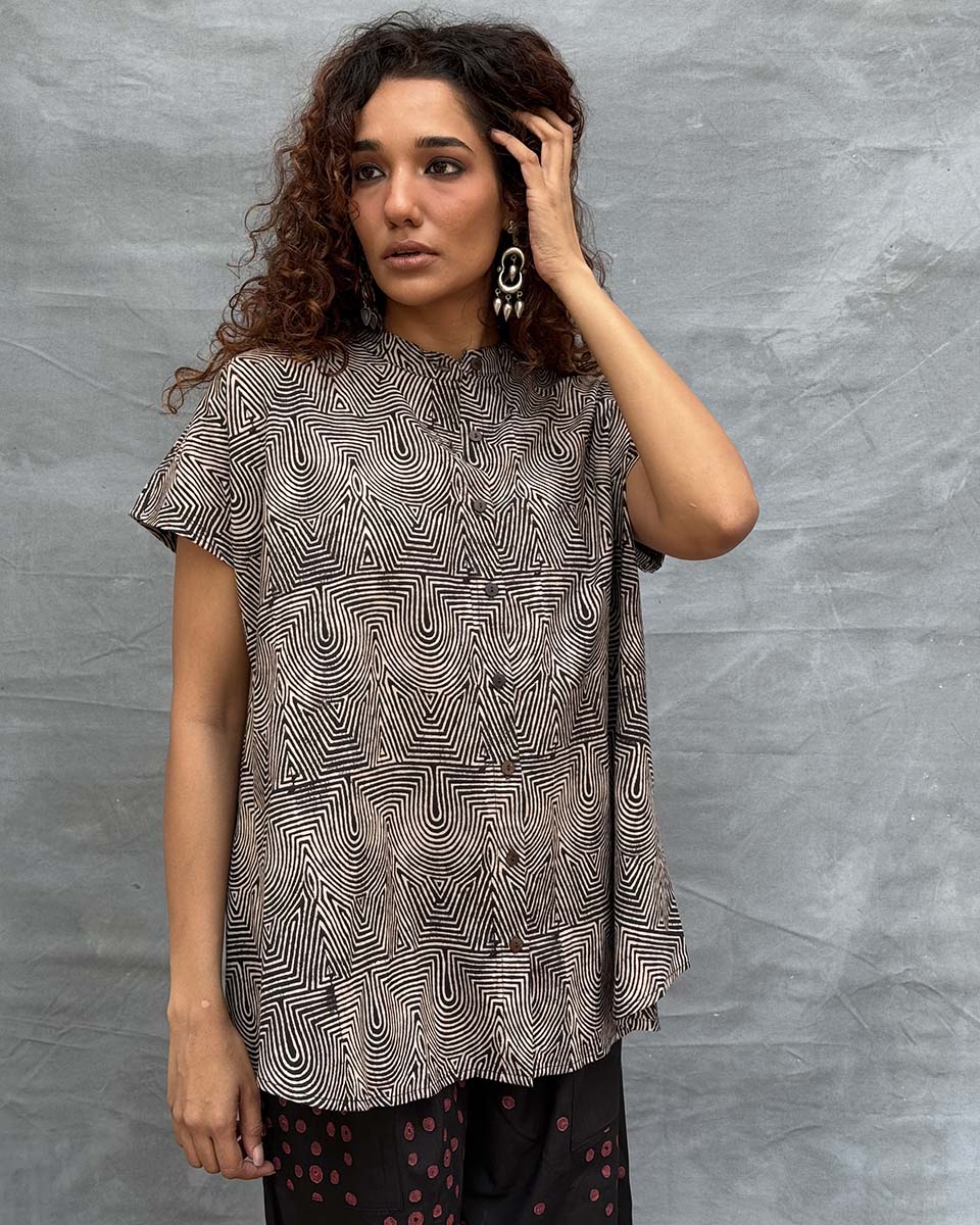 Amber Horizon Blockprinted Cotton Top