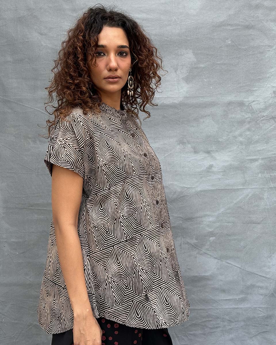 Amber Horizon Blockprinted Cotton Top