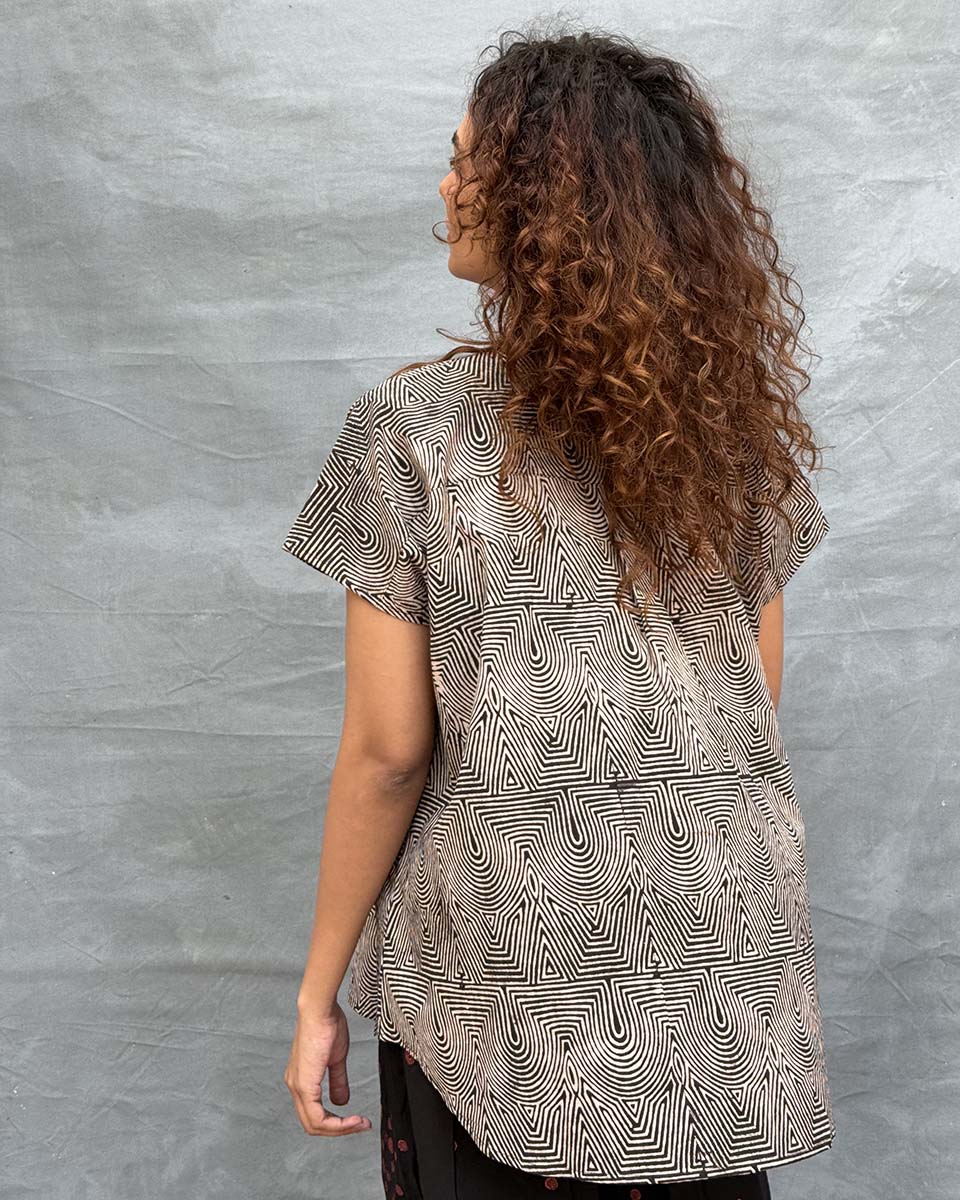 Amber Horizon Blockprinted Cotton Top