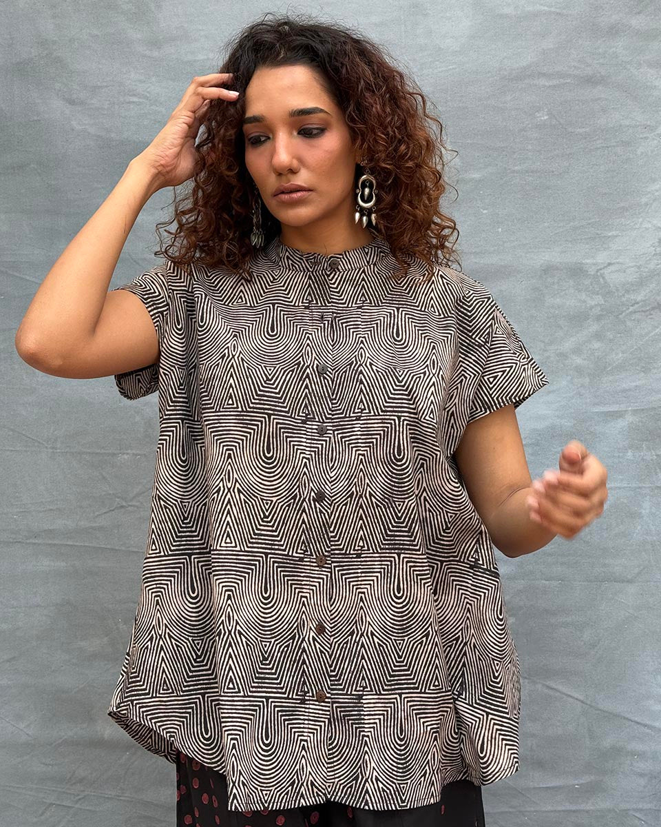 Amber Horizon Blockprinted Cotton Top