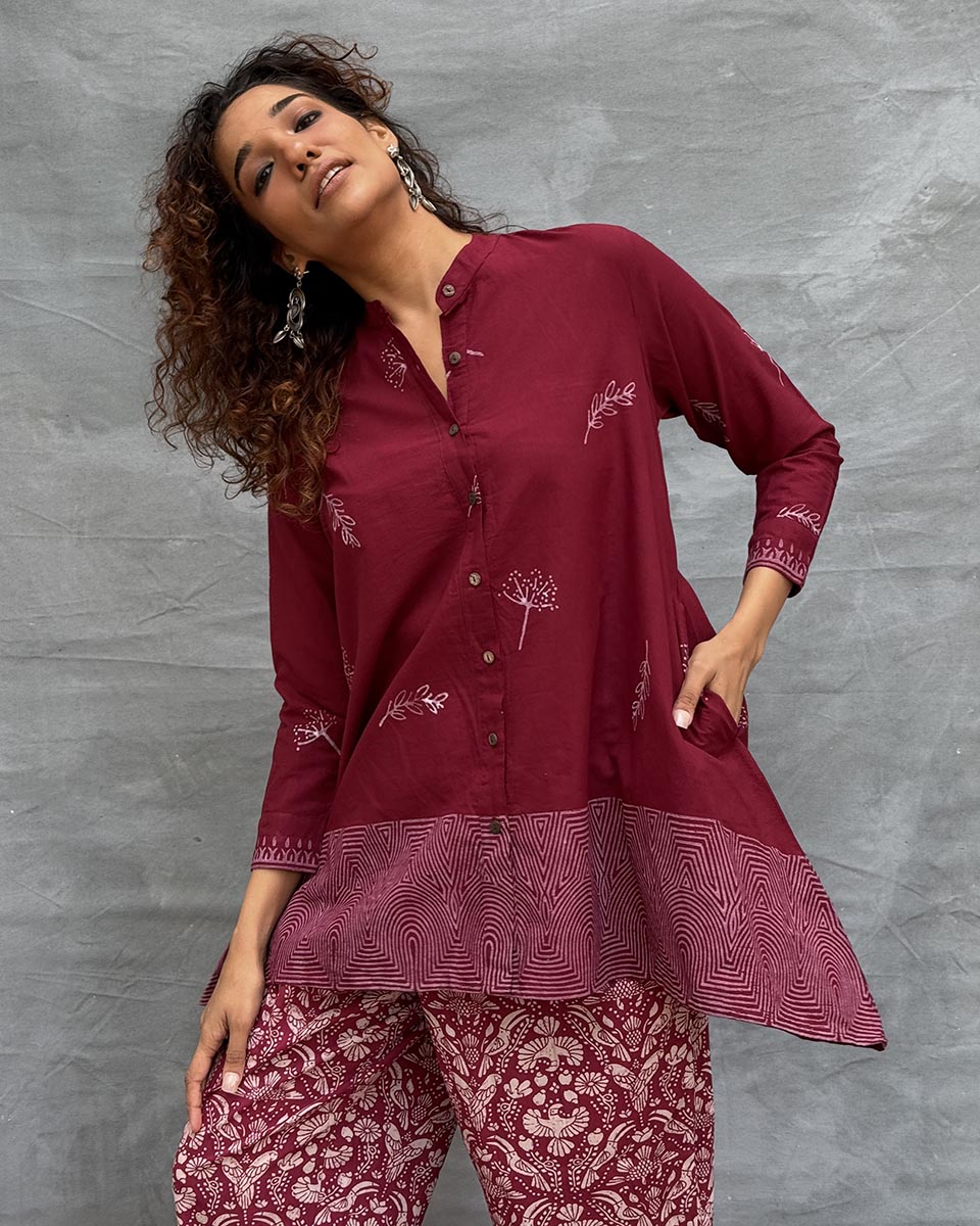 Chirp of Dawn Blockprinted Cotton Top