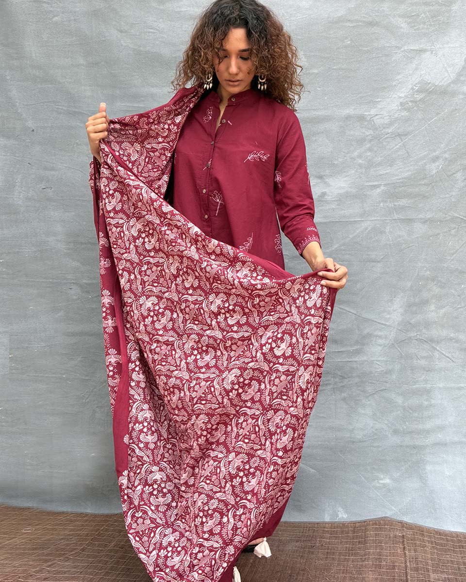 Melody of Meadows Blockprinted Cotton Dupatta