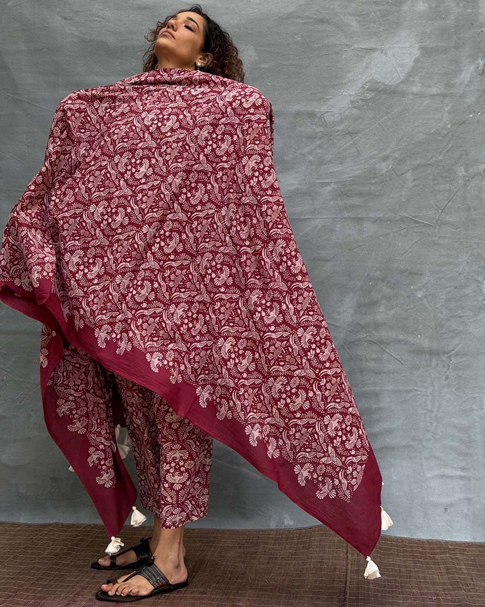 Melody of Meadows Blockprinted Cotton Dupatta