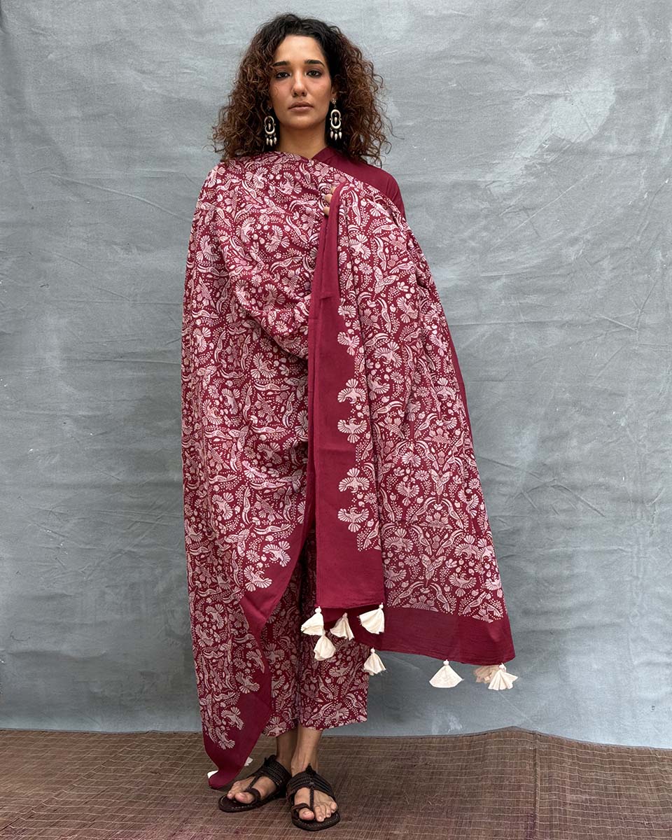 Melody of Meadows Blockprinted Cotton Dupatta