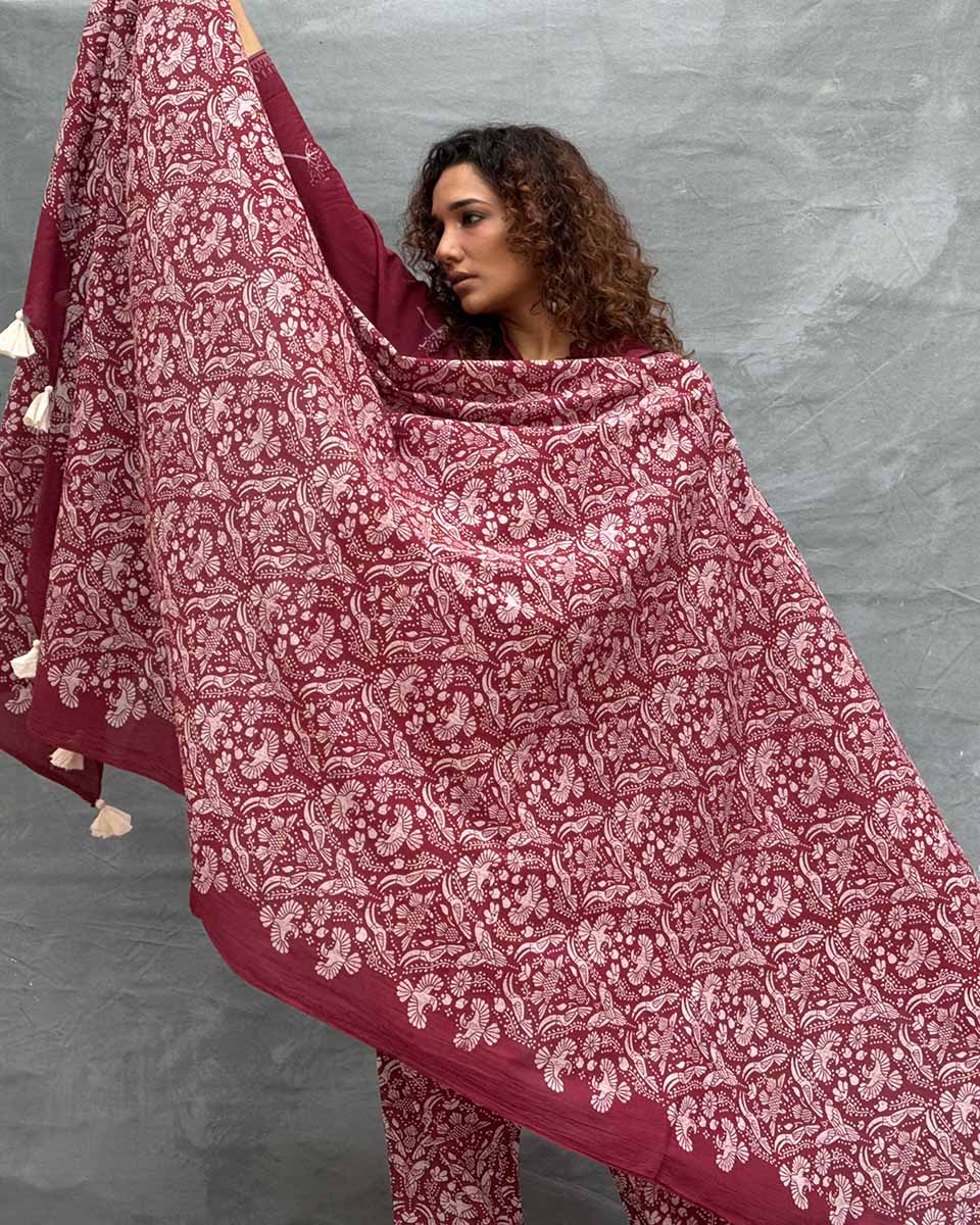 Melody of Meadows Blockprinted Cotton Dupatta