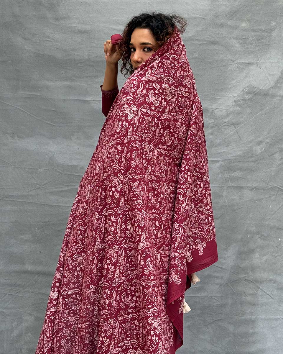 Melody of Meadows Blockprinted Cotton Dupatta