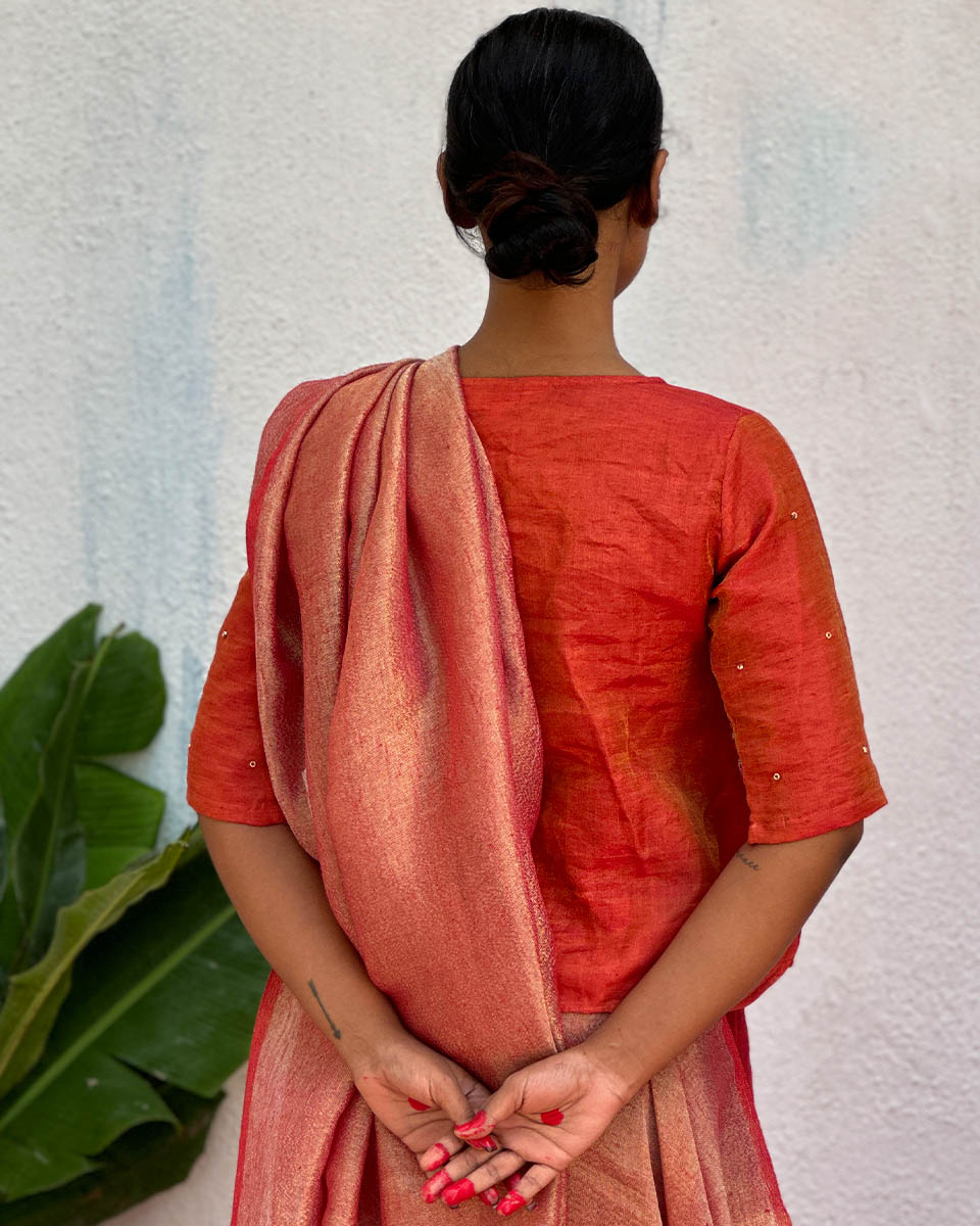 Dipti Handwoven Linen Zari Blouse - Eknoor