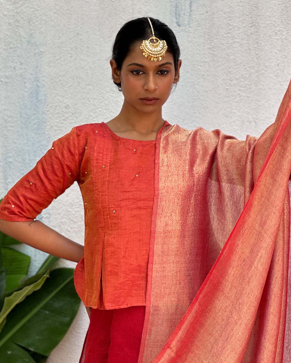 Dipti Handwoven Linen Zari Blouse - Eknoor